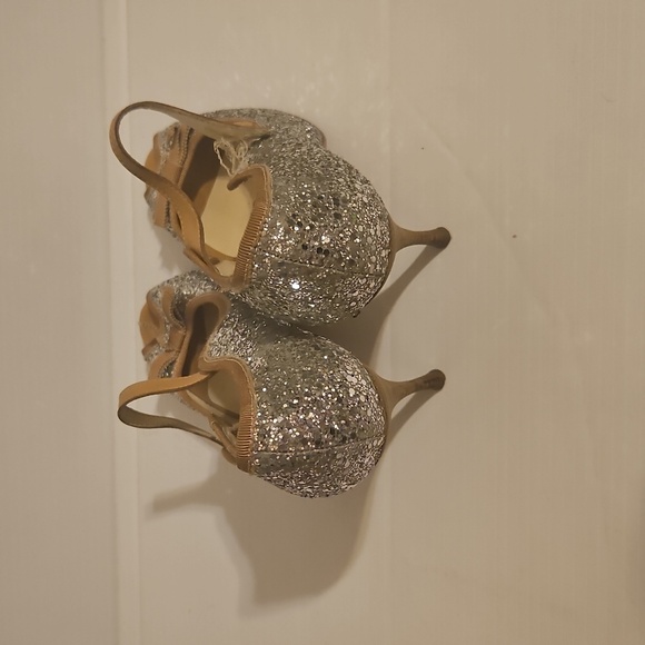 Miu Miu Silver Tan Glitter Mary Jane Open Toe Pumps Size 40 - Picture 4 of 12